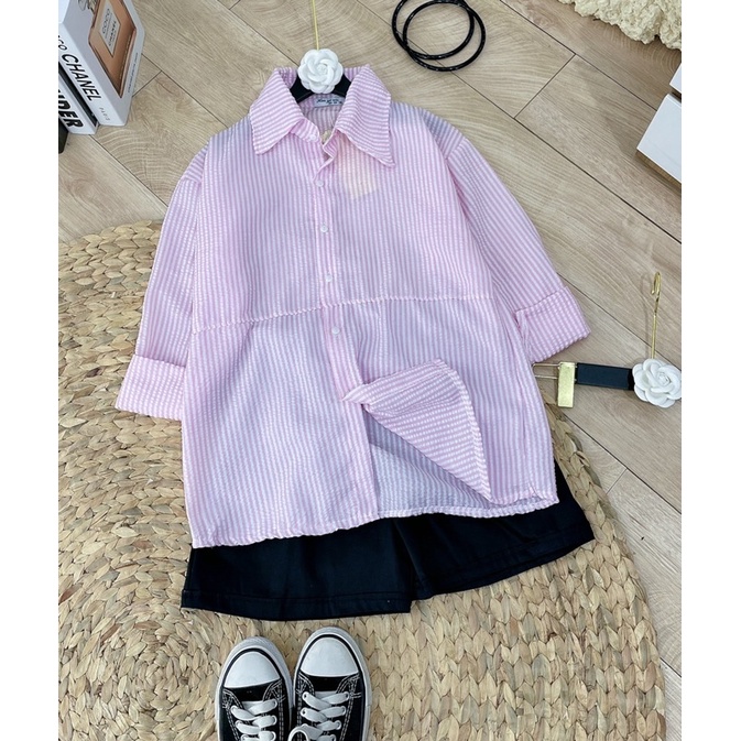 Áo sơ mi kẻ Hồng free sz