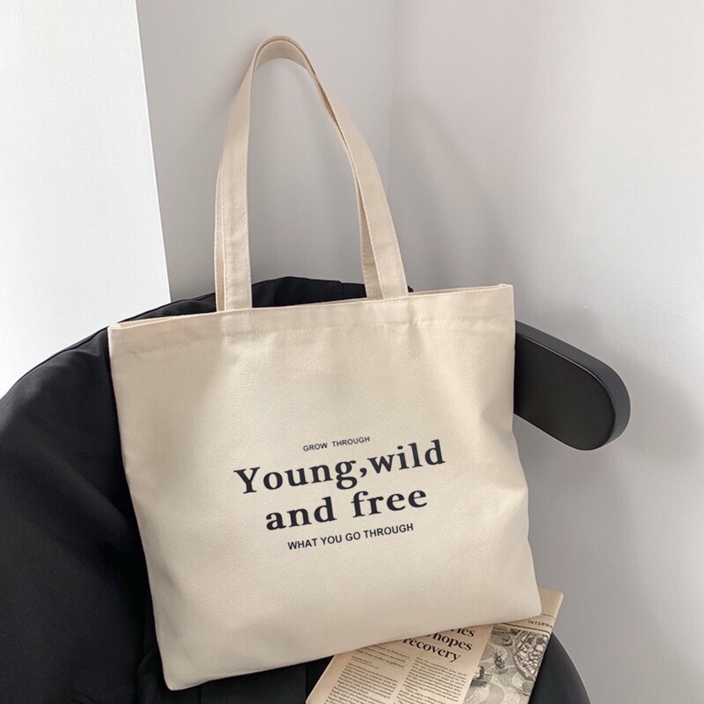 Túi tote quai xách Hazin vải canvas đeo vai sức chứa lớn hoạ tiết hoa văn phong cách Harajuku Hàn Quốc dành cho nữ