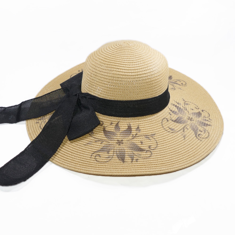 Mũ cói hoa to và nơ vành rộng 12 cm, vòng đầu 56 cm - chất liệu vải cói đẹp thích hợp cho chị em phụ nữ