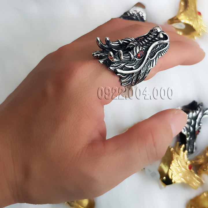 Nhẫn đầu rồng mắt đỏ bảng lớn, nhẫn nam NF405.