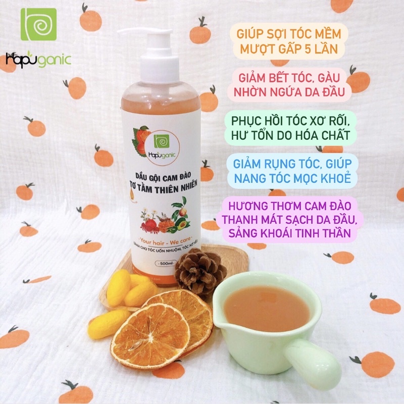 Dầu Gội Cam Đào Tơ Tằm Thiên Nhiên Mềm Mượt Gấp 5 Lần HaPuganic