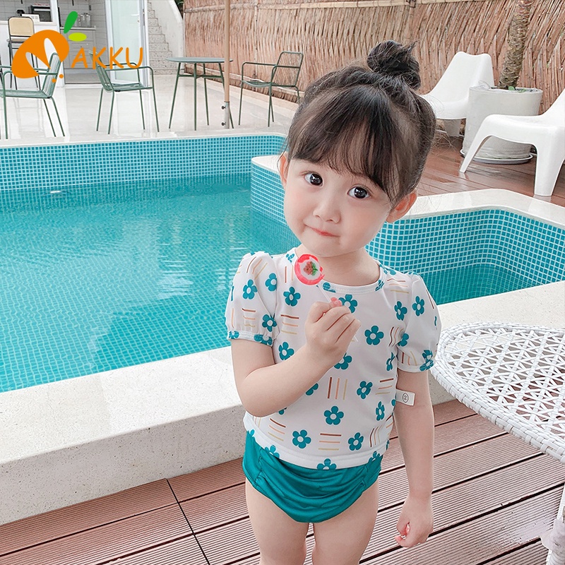 Bộ Đồ Bơi 3 Mảnh Họa Tiết Hoa Dễ Thương Cho Bé Gái