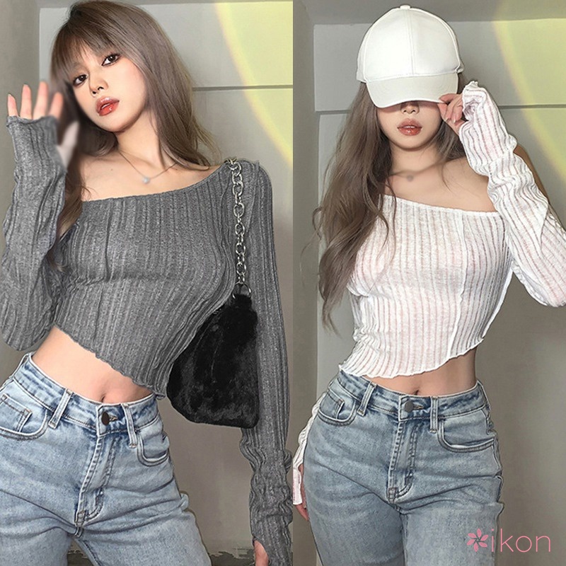 Áo Croptop Tay Dài Thiết Kế Xếp Ly Che Phủ Toàn Diện Thời Trang Trẻ Trung Cho Nữ