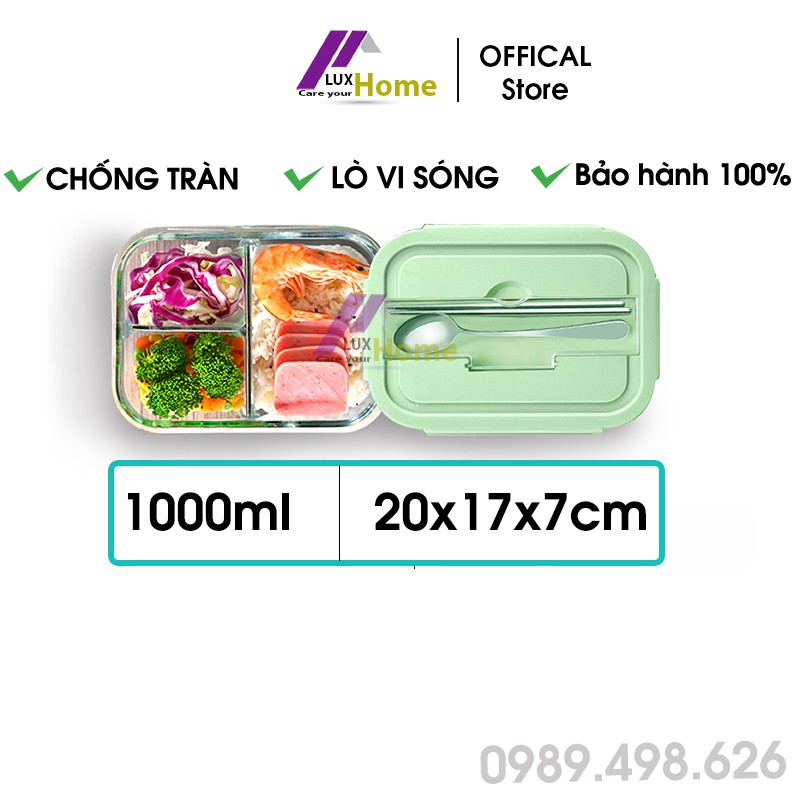 [Mã LIFEXANH03 giảm 10% đơn 500K] Hộp cơm thủy tinh 3 ngăn, 2 ngăn, 1 ngăn chịu nhiệt, chống tràn