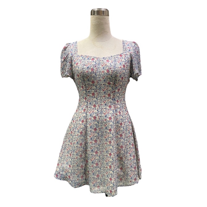 👗DressFlora👗 đầm voan xoè 6 mảnh hoa nhí cổ nữ hoàng,hở lưng tam giác phồng tay
