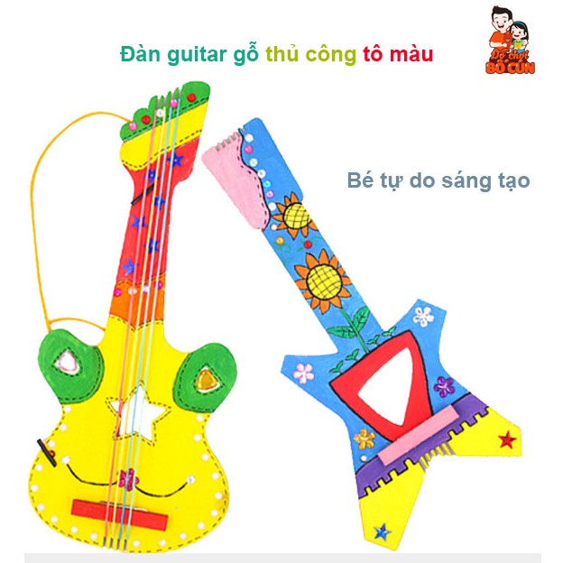 Đàn guitar gỗ thủ công tô màu, bé tự do sáng tạo