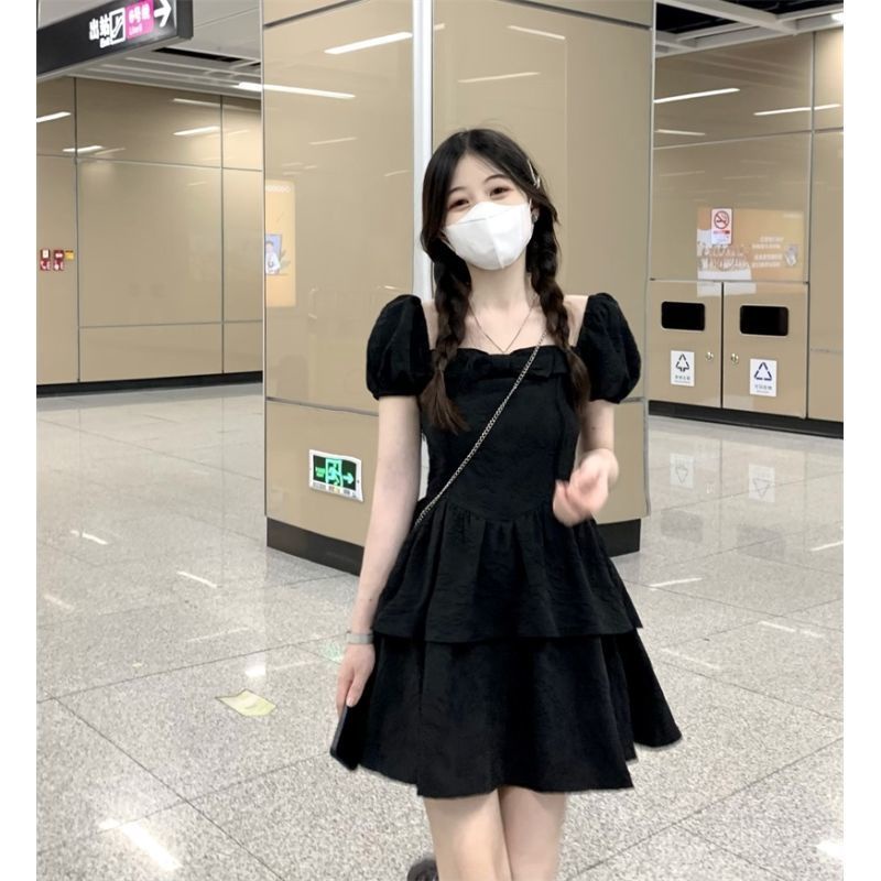 Đầm Ngắn Ôm Eo Màu Đen Thời Trang Mùa Hè Dành Cho Nữ