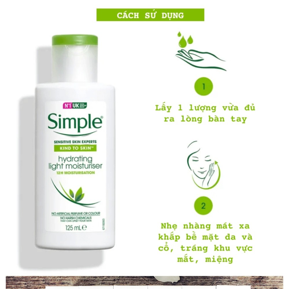 Simple Lotion Dưỡng Ẩm Hydrating Light Moisturiser - Kem dưỡng ẩm Simple Kind To Skin 125ml
