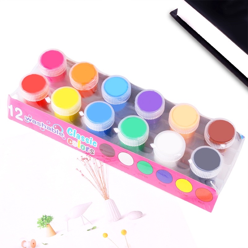 Bộ sơn nước Poster Paints 12 màu 20ml kèm cọ , an toàn dành cho trẻ em