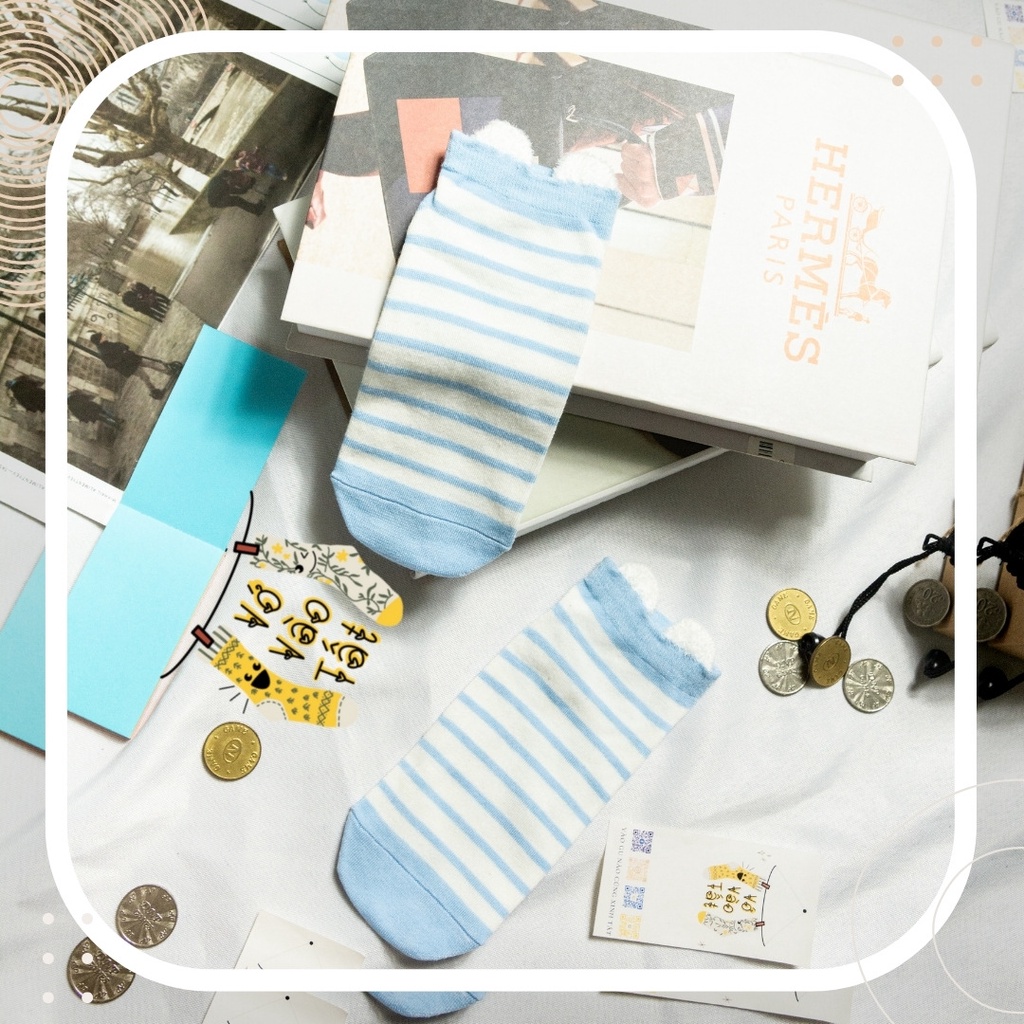 TẤT VỚ CỔ NGẮN XANH BIỂN DORAEMON CÓ TAI