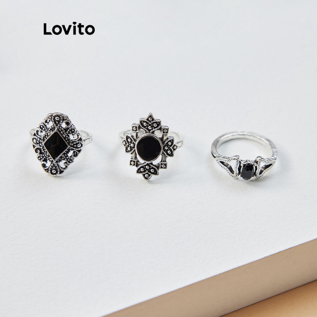 Nhẫn Lovito trang trí đá nhân tạo thời trang đi tiệc L17M442 (Màu bạc)
