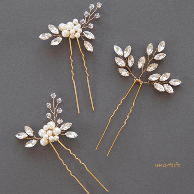 Set 3 Kẹp Tóc Hình Hoa Đính Pha Lê Thời Trang Cho Nữ