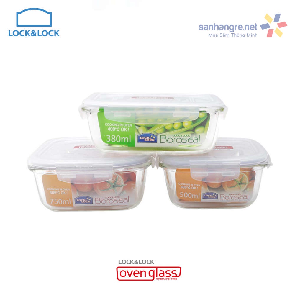 Bộ 3 hộp thủy tinh Locknlock Glass Oven LLG224S3-HP (380ml, 500ml và 750ml)
