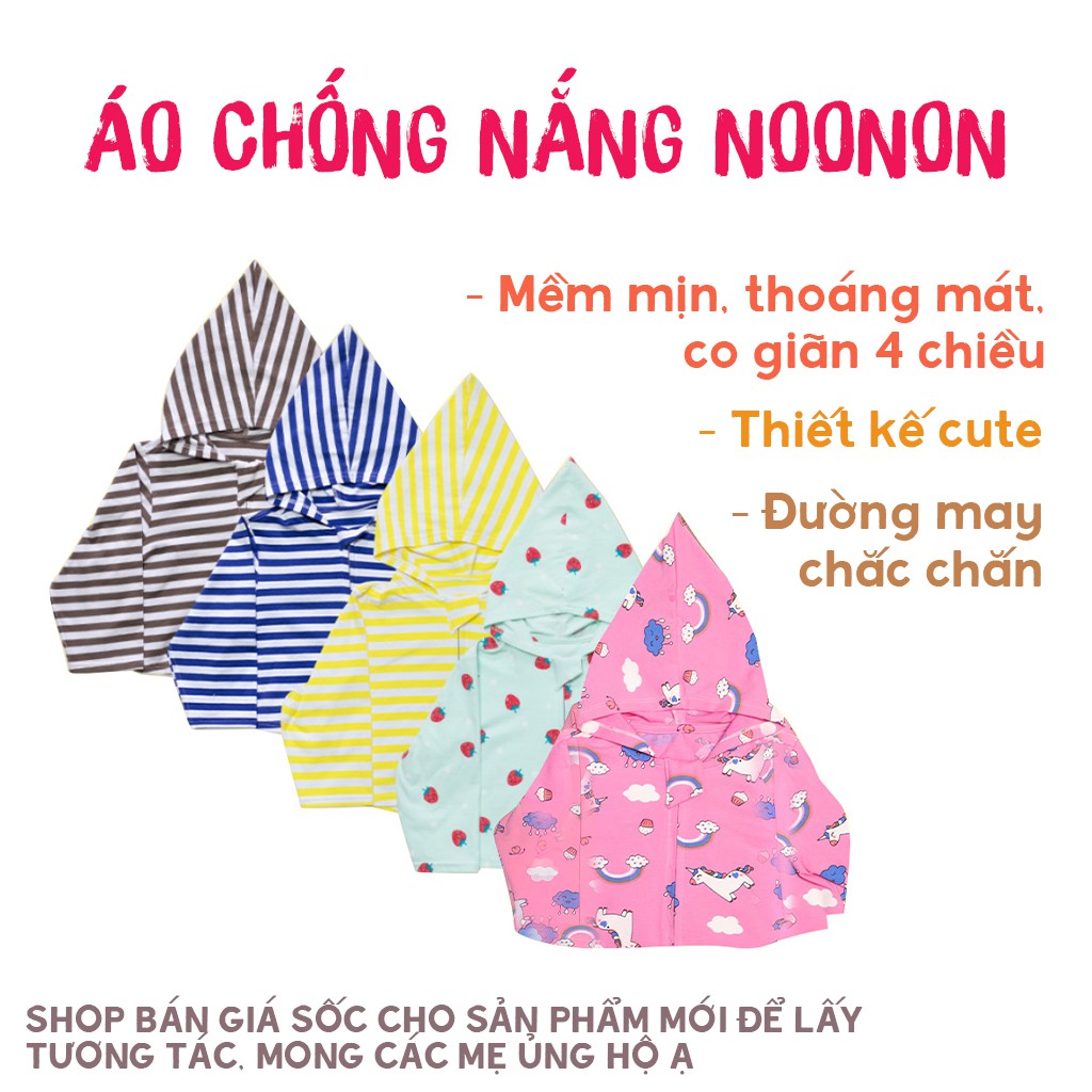 Áo Chống Nắng Cho Bé 𝑭𝑹𝑬𝑬𝑺𝑯𝑰𝑷  Áo Khoác Cho Bé Có Mũ, Vải Cotton Mềm Thoáng Mát Noonon (5-20kg)