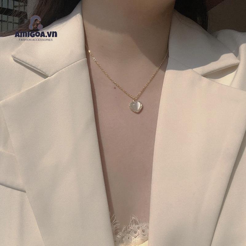 ✨✨Vòng cổ Mặt Trái Tim Đính Đá Opal Phong Cách Hàn Quốc Thời Trang Cho Nữ