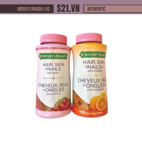 Kẹo Gum Tóc Da Móng Vị Cam | Dâu Nature's Bounty Hair Skin Nails 165 Viên