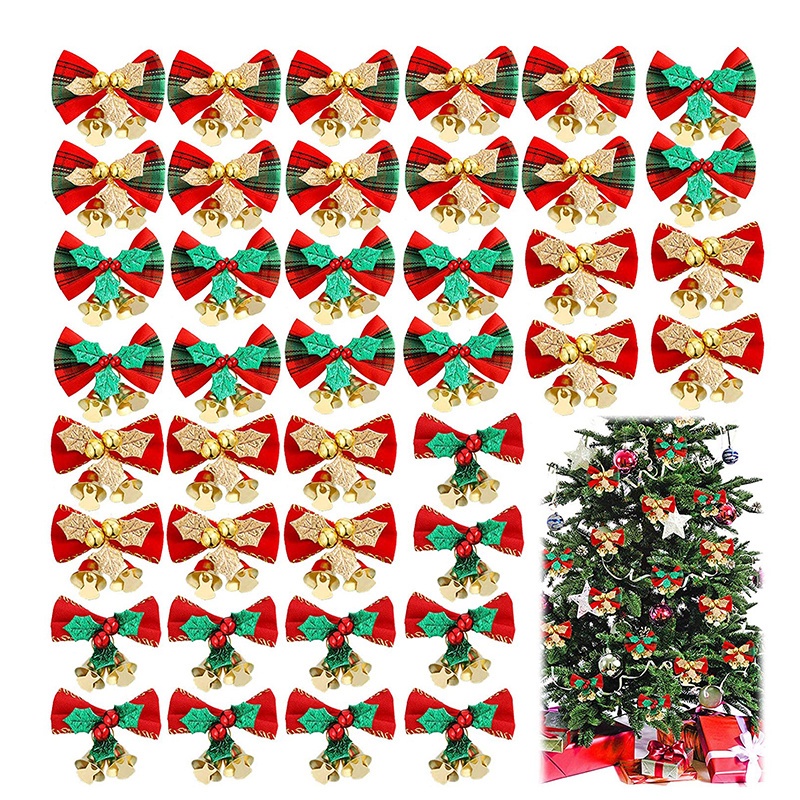 12 Nơ Treo Trang Trí Cây Thông Giáng Sinh / Năm Mới / Đêm Noel