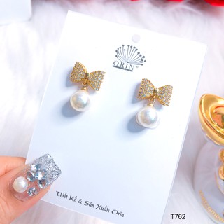 Bông tai, khuyên tai nơ tòn ten đính đá cao cấp Orin T762