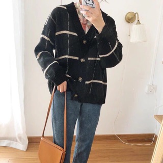 Cardigan Len Kẻ Korea