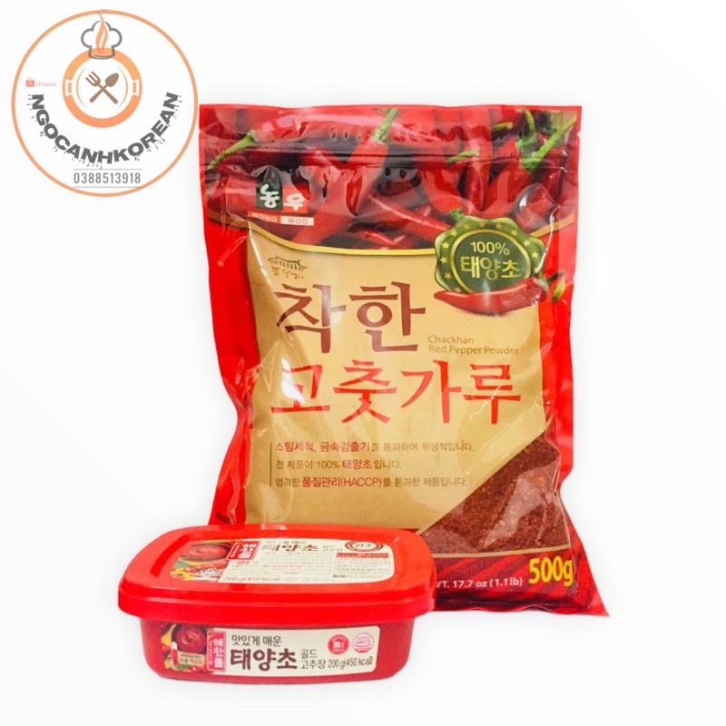 &lt;HOT&gt; Combo 500g bột ớt vảy chakhan và hộp 200g tương ớt gochujang Hàn Quốc