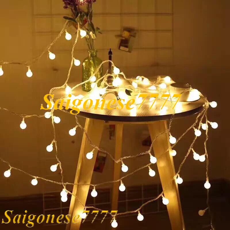 Đèn Led Xài Pin Tiện Lợi Dây Đèn Bóng Tròn Cherry Ball Vàng Ấm Lung Linh Trang Trí Tiệc Noel Decor Lều Cắm Trại Đẹp Rẻ