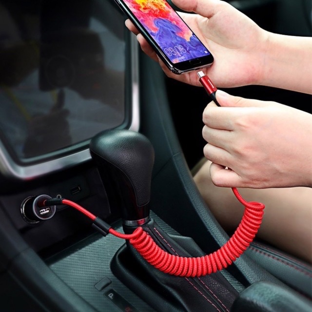 CHÍNH HÃNG-GIÁ RẺ✔Dây Cáp sạc Nhanh Lò Xo Baseus Spring USB Type C-2A trên xe ô tô Dây sạc Xoắn cho Samsung/Oppo ANDROID