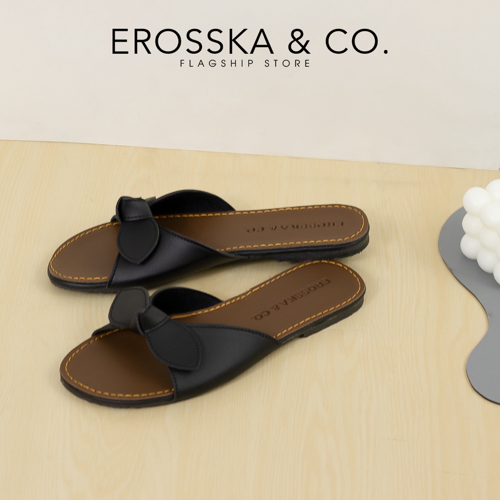 Dép nữ thời trang đế bằng Erosska 2022 quai ngang đính nơ - DE057