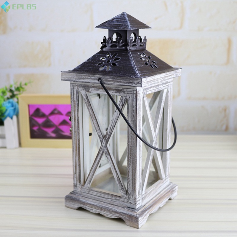Lồng đèn đựng nến cầm tay hoặc treo bằng gỗ cổ điển chống gió trang trí nội thất sân vườn