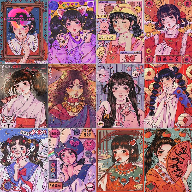 Bộ Tranh Đính Đá 5D DIY Hình Cô Gái Hoạt Hình 30X40cm Để Trang Trí Nhà