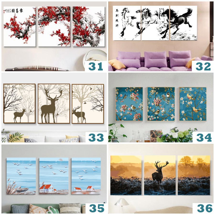 Tranh số hóa treo phòng khách combo3 đã căng khung painting by number DIY 40x50x3 sale hot