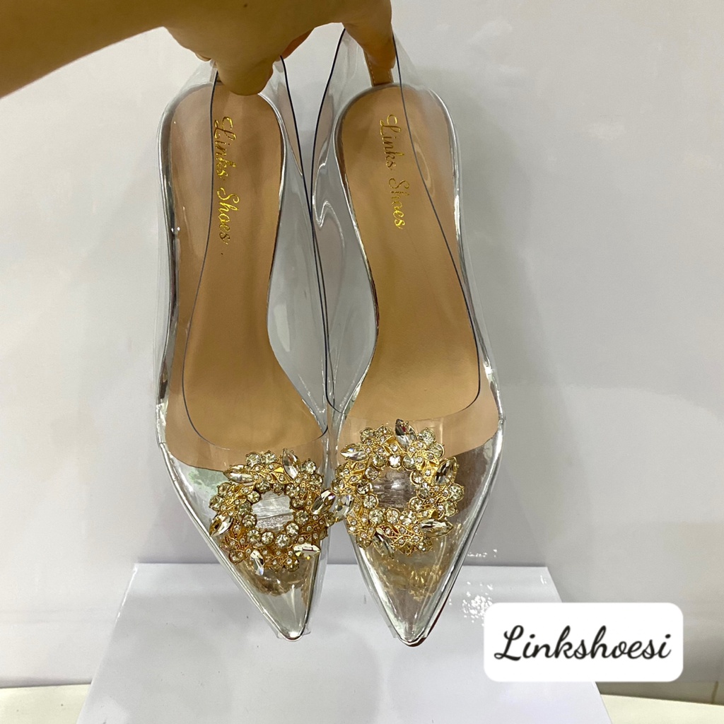 Giày Cao Gót QUAI TRONG Hoa Đá- Dép Guốc Cao Gót 7P va 9P Mũi Nhọn Hot  trend TT106