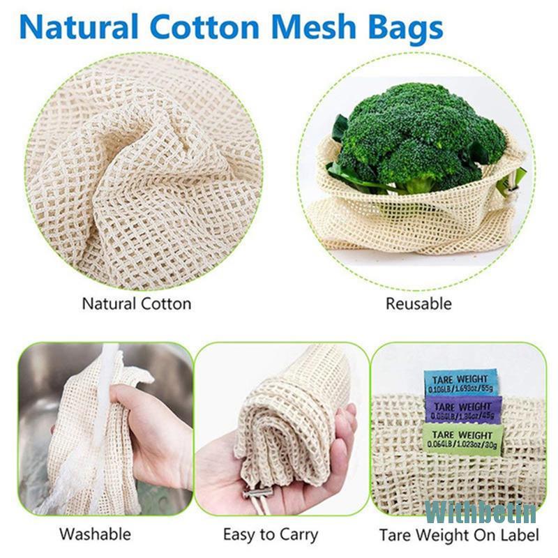 Túi Lưới Cotton Đựng Trái Cây Rau Củ Quả Có Thể Tái Sử Dụng