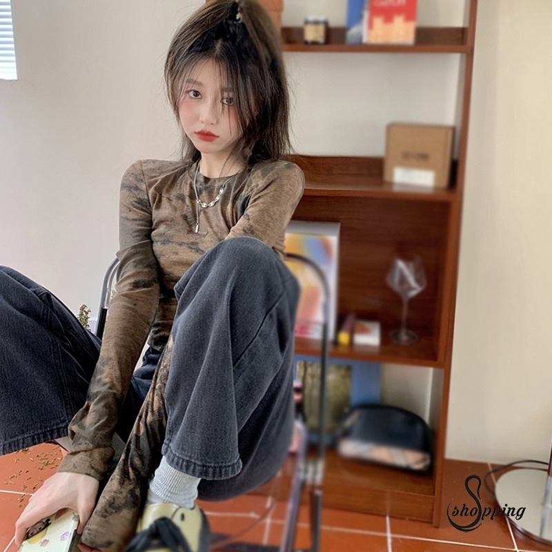 Áo Croptop Tay Dài Cổ Tròn Thiết Kế Dây Rút Độc Đáo