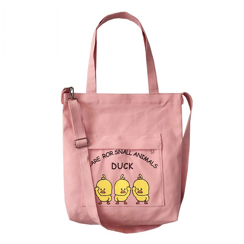 [Hình Thật] Túi Vải Tote Đeo Chéo 3 Em Vịt Cute