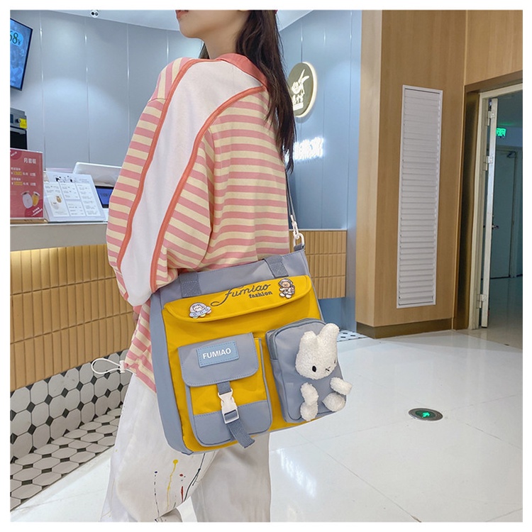 Túi tote vải chống thấm, hình gấu dễ thương, chắc chắn, size lớn đựng lap 15inch, đi học, đi làm