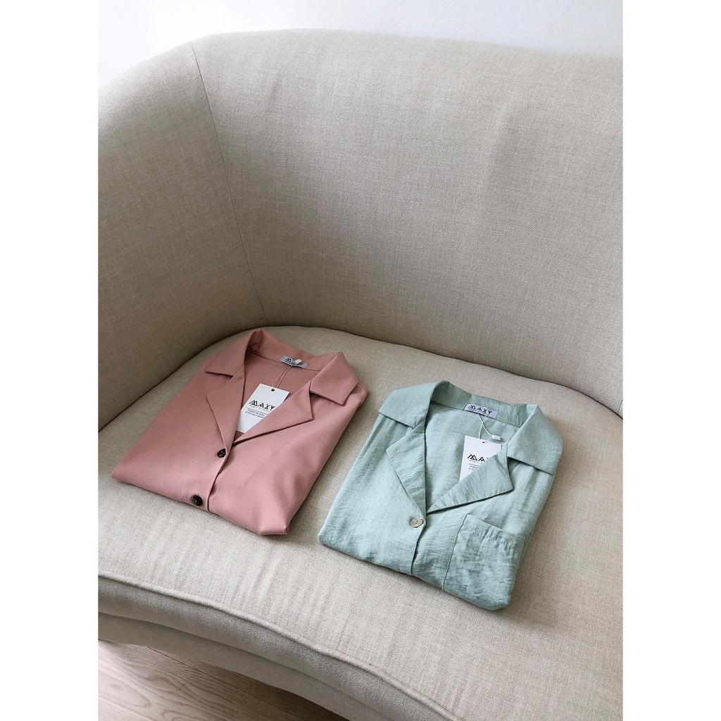 Áo kiểu cổ vest ngắn tay button vest top Maxy Workshop