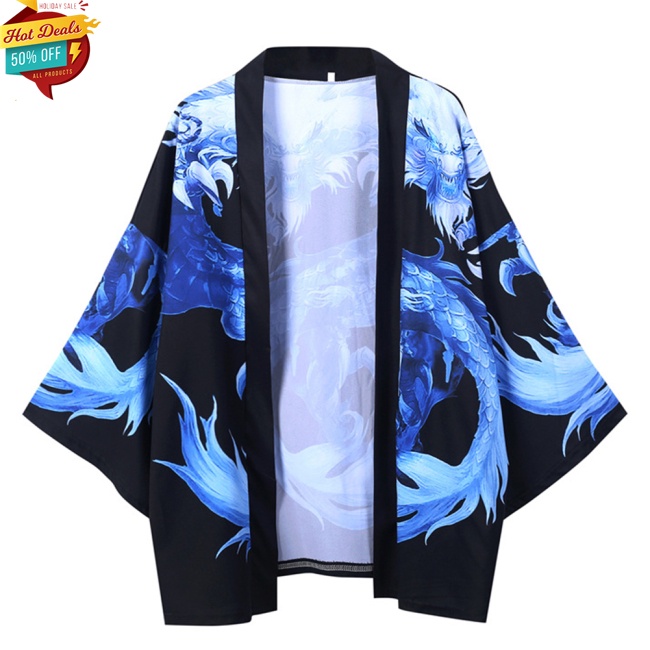 COD HOT Men Women Cardigan Robe Chinese Dragon Kimono Summer Loose 3/4 Sleeve Sun Protection Garments