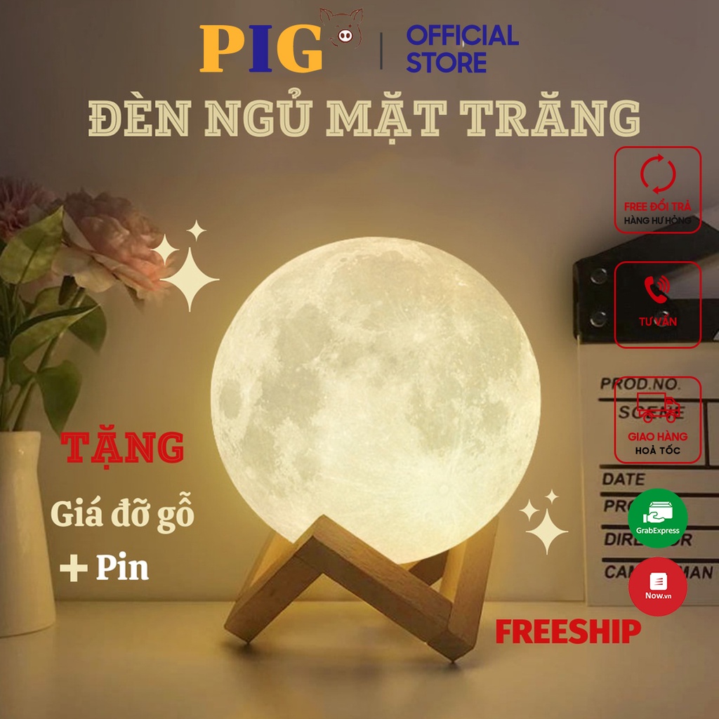 Đèn ngủ thiết kế hình mặt trăng 3D kèm pin chất lượng cao