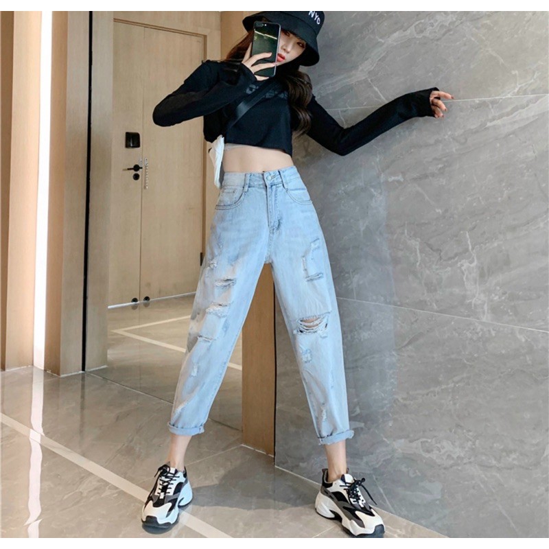 Quần baggy jean nữ ✈️FREESHIP✈️ quần baggy jean nữ rách size đại Bigsize từ 40kg đến 80kg Ms83 - thời trang jean 2KJean