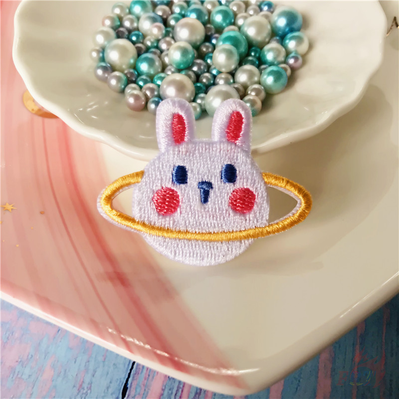 Miếng vá ủi thêu hình chú thỏ và hành tinh dễ thương thích hợp may quần áo