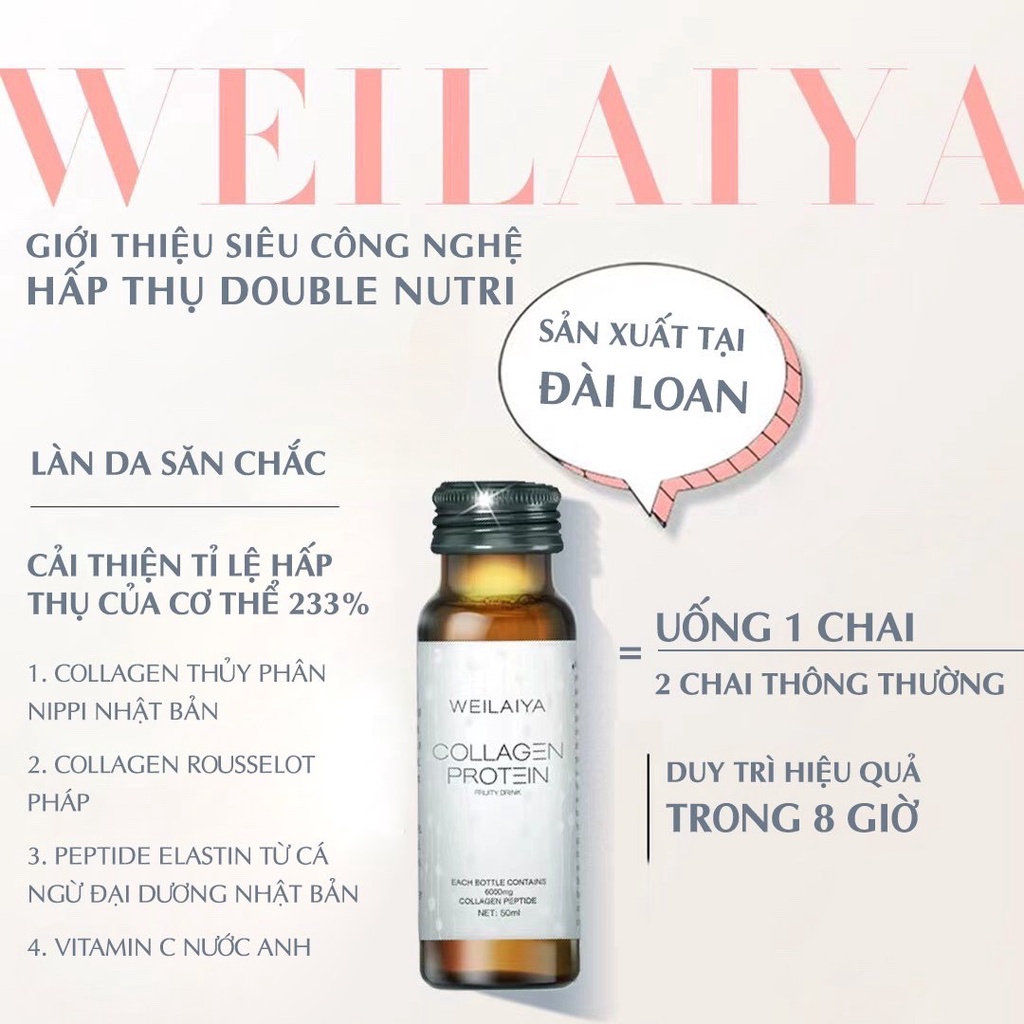 Collagen Nước Kháng Đường Weilaiya [Chính Hãng] Chống Lão Hóa Hộp 8 Chai 50ml