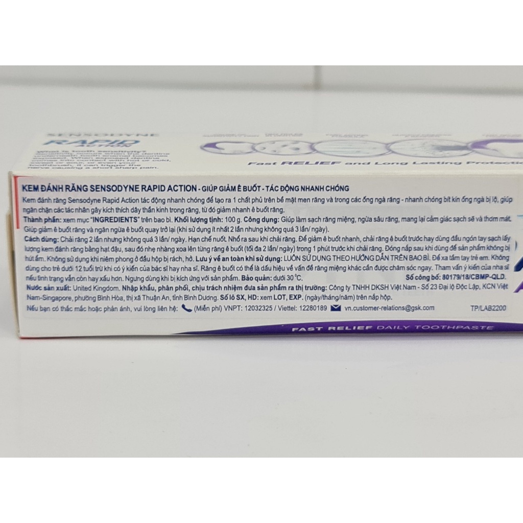 Kem Đánh Răng Giảm Ê Buốt Nhanh &amp; Làm Sáng Sensodyne Rapid Action Whitening Toothpaste 100g