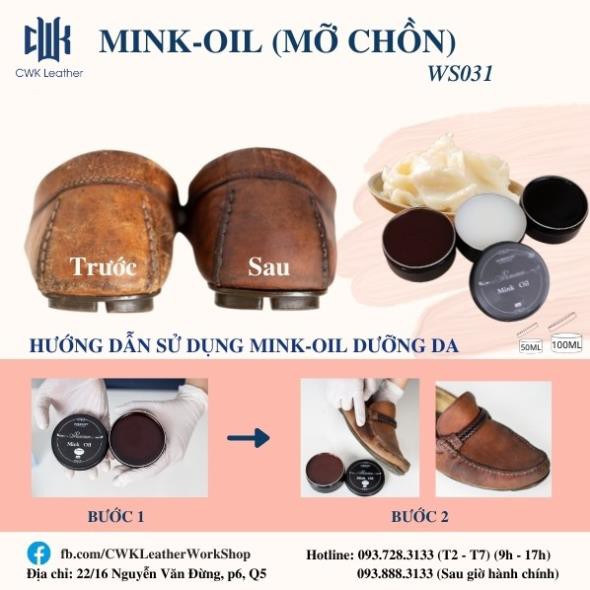 [Chuyên phục hồi-bảo dưỡng làm mới đồ da- Chính Hãng]Mink oil-mỡ chồn-Woodson-DƯỠNG DA, VÍ BÓP,TÚI,ÁO DA,GIÀY DA,..