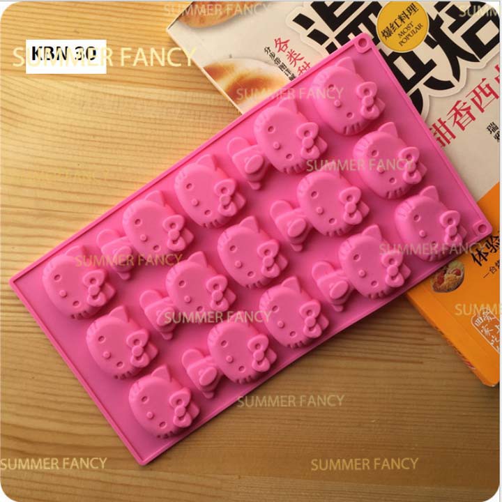 Khuôn 15 kitty ngộ nghĩnh silicon làm bánh kẹo dẻo lò nướng - mold