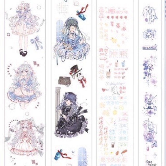 Full set 4 cuộn Washitape PET 2m - Washi Tape băng keo trang trí hoạ tiết nhân vật hoạt hình anime