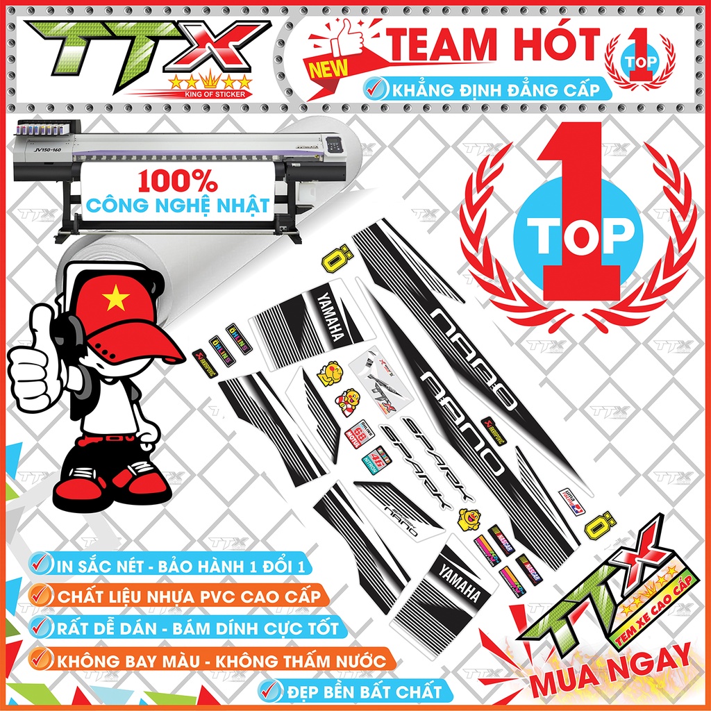 Tem xe sirius nano trắng đen , Tem dán xe sirius xe đen trắng spack nano siêu đẹp , Shop Team sirius trắng