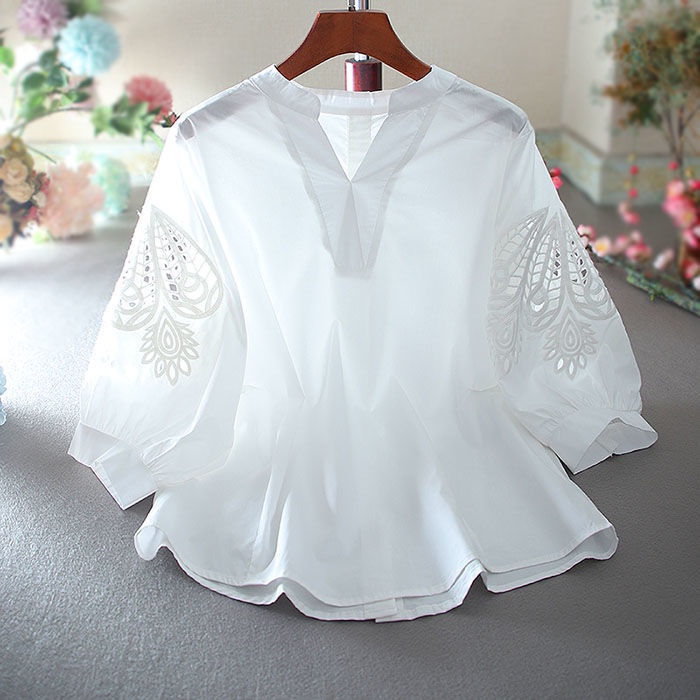 Áo Sơ Mi Cotton Cổ V Tay Lửng Dáng Rộng Thời Trang Cho Nữ