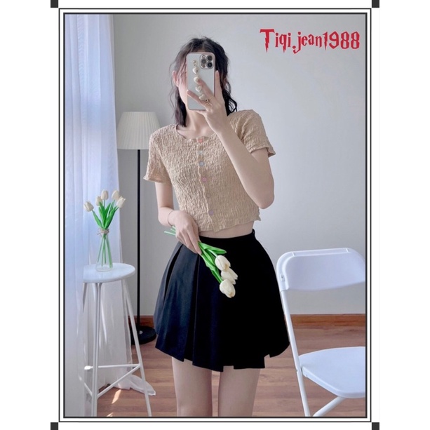 [video-kèm ảnh thật] Áo croptop xốp phối cúc màu từ tiqijean1988