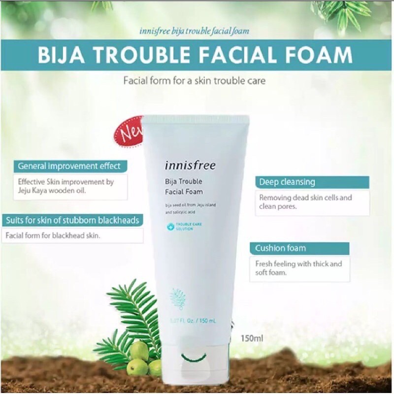 Sữa rửa mặt hỗ trợ cải thiện mụn Innisfree Bija Trouble Facial Foam 150ml