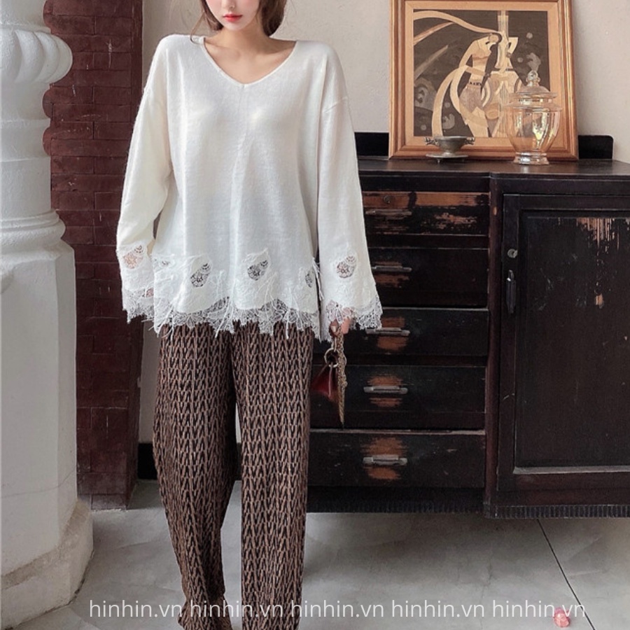 Set áo thun tơ tằm tay ghép ren+ quần thun lạnh hàn quốc siêu sang HS95